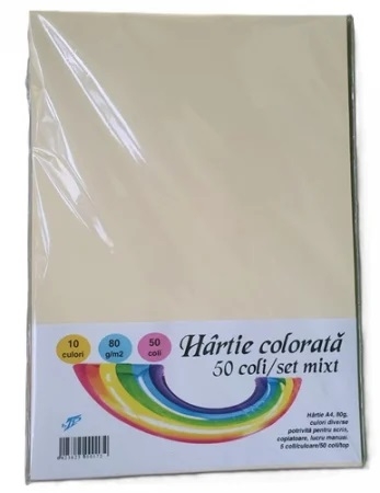 Hartie A4 Mixt 10 culori intense/set, 50 coli/top, 80 g/mp TP